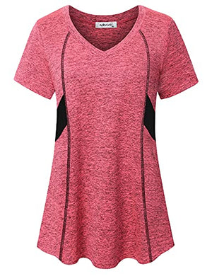 Fashion Tops for Women Dressy,Sports Workout Hiking Short Sleeve V Neck Active Shirts Soft Comfortable Tunics Training Weight Lifting Fitness Clothes Daily Leisure Wear Pink Large
