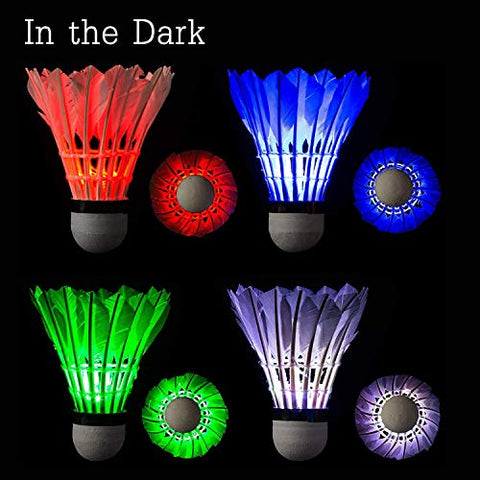 Image of LED Badminton Shuttlecock, Arespark Dark Night Colorful LED Lighting - Glow Birdies Lighting- For Outdoor & Indoor Sports Activities, 4-Piece
