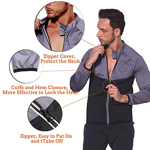 NINGMI Sauna Suit for Men Sweat, Thermal Workout Jackets Mens Gym Weight Loss, Slimming Shirt Fitness Zipper Long Sleeve Sweatsuit