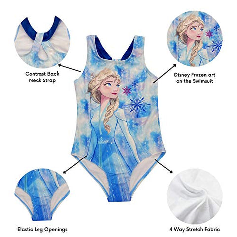 Image of Disney Frozen Elsa Little Girls One Piece Bathing Suit Blue/White 5-6