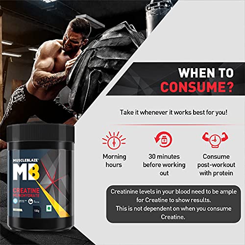 MuscleBlaze Creatine Monohydrate, India's Only Labdoor USA Certified Creatine (Unflavoured, 100 g / 0.22 lb, 33 Servings)