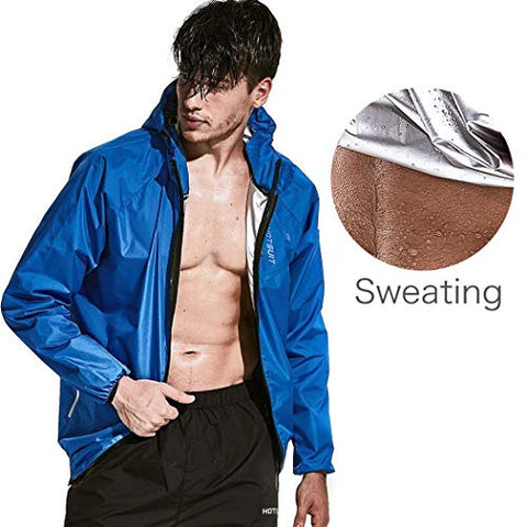Image of HOTSUIT Sauna Suit Men Anti Rip Boxing Sweat Suits Exercise Workout Jacket, Blue, S
