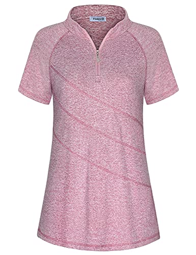 Women Golf Polo Shirts Moisture Wicking Zip Up Tennis Athletic Workout Tops, #01 Red, XX-Large