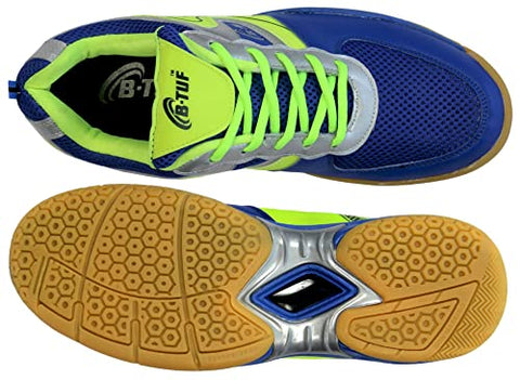 Image of B-TUF Men's Blue, Green Closed-toe Badminton Shoes - 8 UK