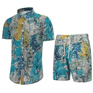Men's Floral 2 Piece Tracksuit Short Sleeve Top and Shorts