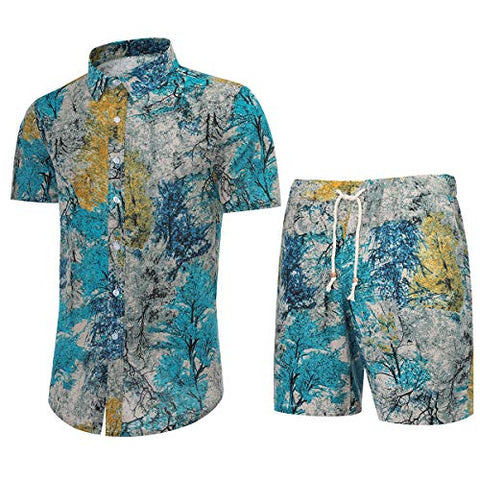 Image of Men's Floral 2 Piece Tracksuit Short Sleeve Top and Shorts