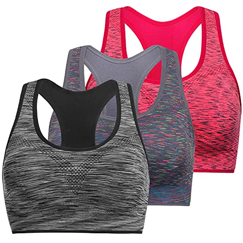 TOBWIZU Women Racerback Sports Bras -Removable Padded Seamless Med Support for Yoga Gym Workout Fitness Activewear Bra