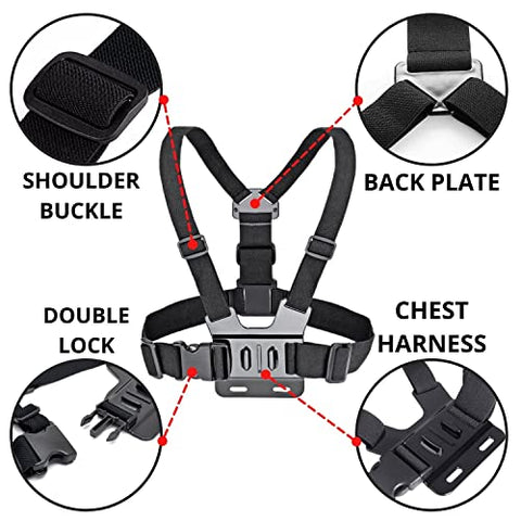 Image of TECHONTO Adjustable Chest Harness Belt Strap Mount Light Weight 3 Points Elastic Compatible with Gopro Hero 8/7/6,SJCAM, Yi, DJI Osmo Action & Other Action Cameras (Black)