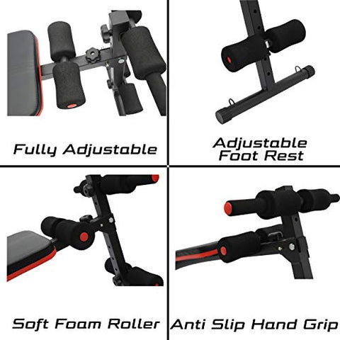 Image of Kobo Imported Abdominal Exercise Sit Up Bench for Home Gym - Black/Red