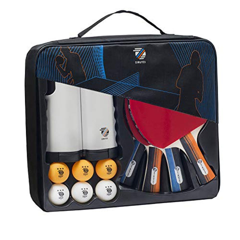 Image of ZIRUTZI Table Tennis Set with Retractable Ping Pong Net ‚ Table Tennis Paddles Set (4 Table Tennis Rackets) - 6 Ping Pong Balls - Premium Carrying Case - Complete Bundle Play Anywhere