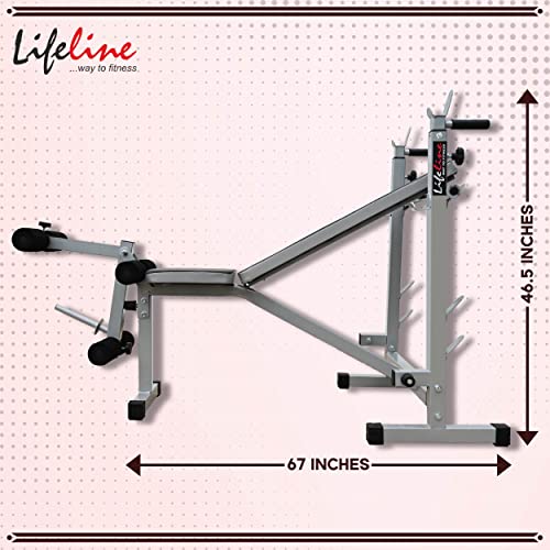 Lifeline Fitness LB-305 Strength Multi-Purpose Adjustable Bench Flat, Incline Decline Bench with Leg Curl & Leg Extension Full Body Workout for Men at Home,