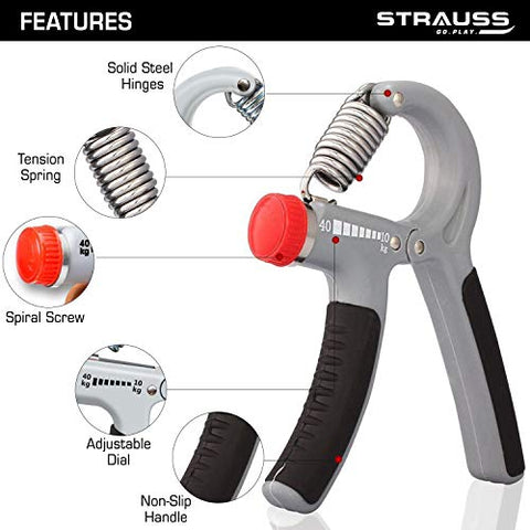 Image of Strauss Adjustable Hand Grip Strengthener, (Grey/Black)