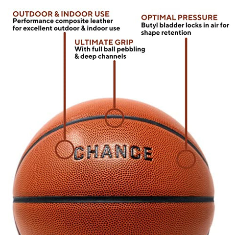 Image of Chance Indoor/Outdoor Basketball - Composite Leather (Sizes: 5 Youth, Size 6 WNBA Womens, Size 7 NCAA Mens, Official NBA Basketball Ball Size) (6 Women's Official - 28.5", Classic)