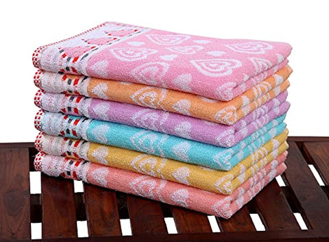 Image of Beautiful Homes Cotton Hand Towel with Unique for Active Feel, Quick Absorption and Faster Drying Towel,Set Of 6 (Heart-Multi-SF6)