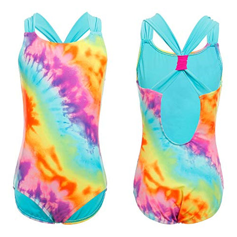 Image of DAYU Girls‚„ Crossback One Piece Swimsuit with Swim Skirt, Blue Tie-dye, Size 10-12