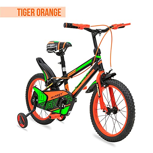 HI-FAST Boys & Girls FIGHTER-16T-Semi-Assembled BMX Bike Cycle with Training Wheels for 5 to 8 Years, 16 inch, Orange