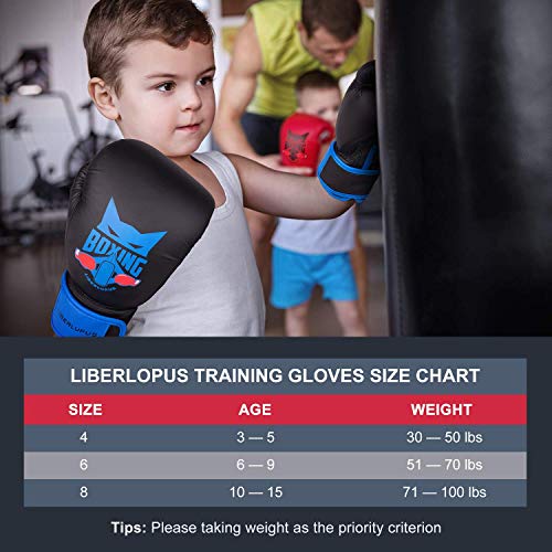 Liberlupus Kids Boxing Gloves, Training Boxing Gloves for Kids Age 3-15, Protective Youth Boxing Gloves with Multiple Color & Size (Black, 6 oz)