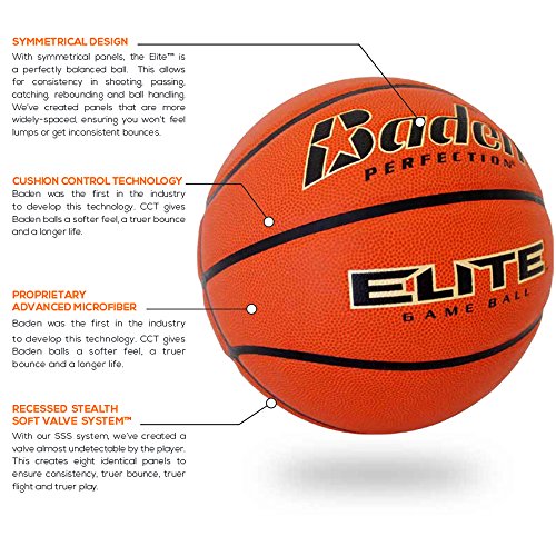 Baden Elite Indoor Game Basketball - Size 7 (29.5"), orange