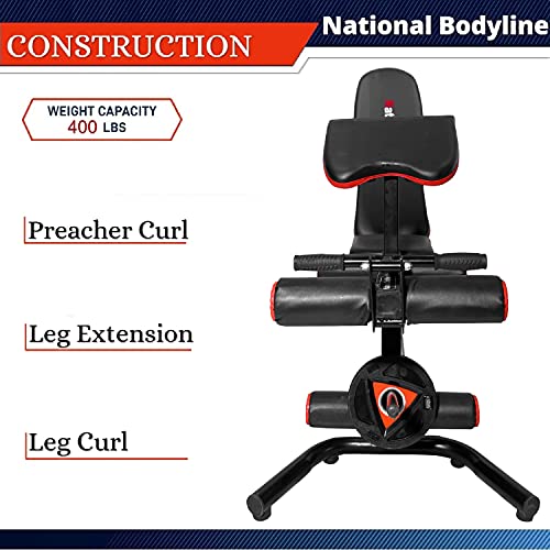 National Bodyline Foldable Adjustable Manual Inclined Decline Weightlifting Bench Workout Machine for Home Gym Bench (Black)