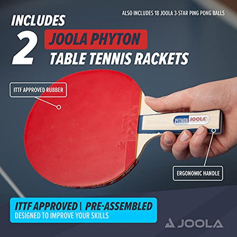 Image of JOOLA Tour Competition Carrying Case - Ping Pong Paddle Set Includes 2 ITTF APPROVED Python Table Tennis Paddles & 18 40mm 3 Star Tournament Ping Pong Balls - High Density Case with EVA Foam Lining