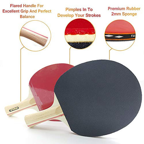 Image of ACEBON Sport Ping Pong Paddle Set with Retractable Table Tennis Net, Two Premium Paddles, Three Balls, and Portable Cover Case Bag to Go Anywhere (Red)