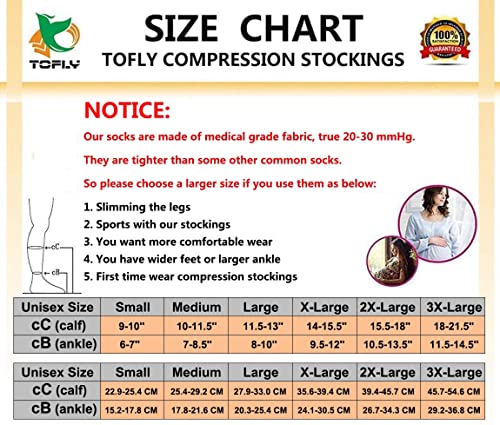Knee High Compression Stockings, TOFLY Firm Support 20-30mmHg Opaque Maternity Pregnancy Compression Socks, Open-Toe, Ankle & Arch Support, Swelling, Varicose Veins, Edema, Spider Veins, 1Pair Beige M