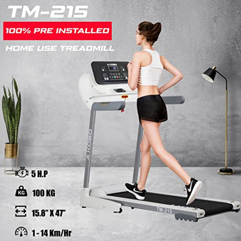 Image of Kobo TM-215 Stainless-Steel 2.5 HP - 5 HP Peak DC Motorised Treadmill for Home Use with Bluetooth Connectivity APP, Free Installation Assistance (White)