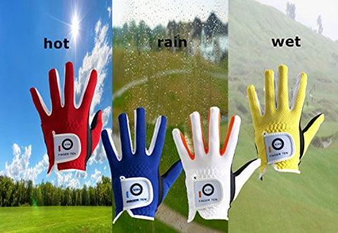 Image of FINGER TEN Golf Gloves Kids Boys Girls Left Hand Right Value 2 Pack, Youth Junior Lh Rh Handed Golfer Glove Color White Red Blue, Fit 3-12 Years (X-Large Red, Left)