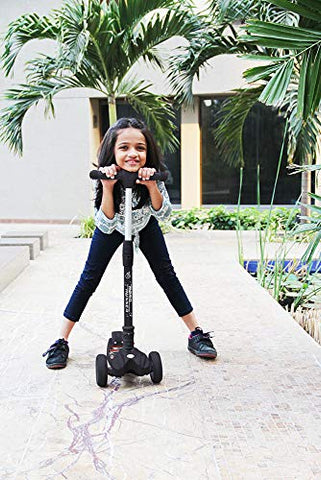 Image of R for Rabbit Road Runner Kick Scooter for Kids of Above 3 Years, Skating Scooter for Boys, Girls, Scratch Free LED PU Wheels, 4-Level Adjustable Handlebar & Foldable Design & Wide Standing Board, Weight Capacity 75Kgs ( Black)