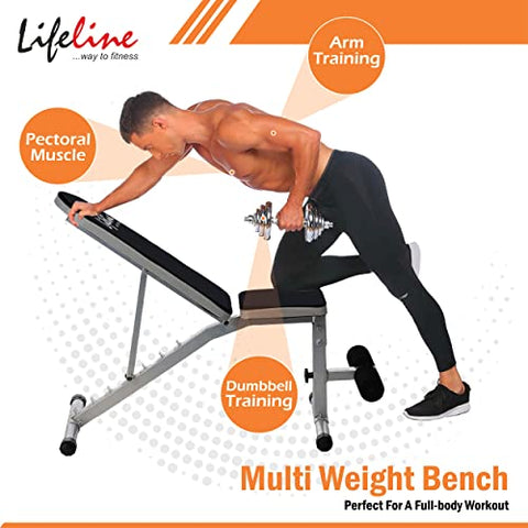 Image of Life Line Fitness LB-311 Adjustable Bench with 8 Levels, Flat, Incline & Decline with Leg Support for Full Body Strength Workout for Men at Home,