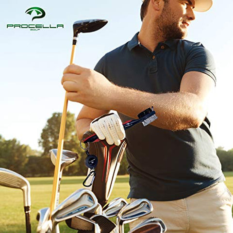 Image of Procella Golf Club Brush - Must-Have Golf Tool for Cleaning Dirty Clubs - Golf Club Cleaner for Irons & Woods - Golf Brush and Groove Cleaner with Carabiner - Nylon & Wire Golf Club Cleaning Brush