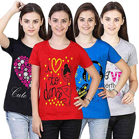 Image of VEERAA CLOTHING Womens Regular Fit Half Sleeve Red,Black,Grey,Royal Blue T Shirt Pack of 4