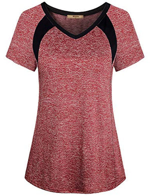 Miusey Yoga Tops for Women, Ladies Short Sleeve Sport Exercise Elastic Petite Activewear Fast Dry Running Solid Color Light Weight Cool Relaxing Wearing Wine M