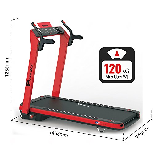 PowerMax Fitness Urban-Trek TD-A3 5.0HP Peak Pre-installed Motorized Treadmill with Automatic Incline, Automatic Programs- Red
