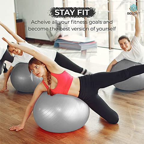 Image of Boldfit Gym Ball for Exercise & Yoga with Pump, Anti Burst Swiss Birthing Ball for Workout & Fitness. Stability Ball for Men & Women. Exercise Ball Usable in Home & Gym - Gym Ball 65 cm, Grey