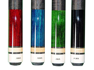 Set of 4 Brand New Aska L2 Billiard Pool Cues, 58" Hard Rock Canadian Maple, 13mm Hard Le Pro Tip, Mixed Weights, Black, Blue, Green, Red. Perfect Quality. Improve Your Game Room ...