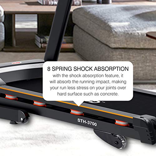 SPARNOD FITNESS STH-3700 (4 HP Peak) Foldable Motorized Walking and Running Automatic Treadmill for Home Use - with Auto Incline, 8 Point Shock Absorption System - Black