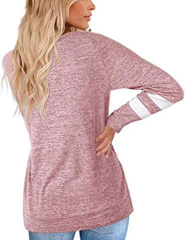 Image of AELSON Womens Long Sleeve Sweatshirts Crewneck Color Block Sweaters Tunic Tops Faith Print Shirts