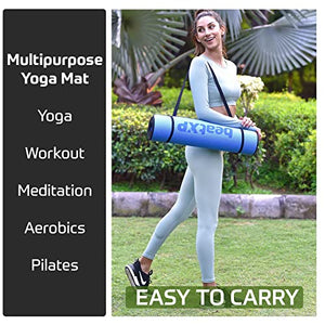 beatXP Blue Color Yoga Asan Mat (6mm) With Black Edges & Carry Strap, Non Slip Extra Thick, High Resilience Exercise Mat For Meditation, Pilates, Stretching, Floor & Gym Fitness Workouts Ideal For Men and Women