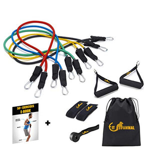 Fit Mammal Resistance Band Set- Warranty for Life- Resistance Bands for Workout for Men & Women- Heavy Resistance Tube & Stretch Band for Exercise- 50+ Exercise Bands E-Book