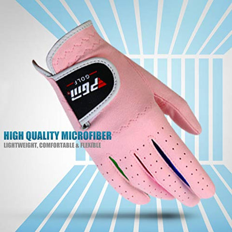 Image of PGM Kids Youth Junior Toddler Boys Girls Golf Gloves Microfiber Synthetic Gloves for Left Hand Right Hand Golf Gloves Extra Value 1 Pair White Pink Age 2-10 (White, Large (#16))