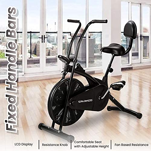 Sparnod Fitness SAB-03 Upright Air Bike Exercise Cycle for Home Gym - Adjustable Resistance, Height Adjustable Seat (Do It Yourself Installation)