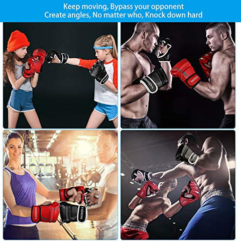 Image of HOHJYA MMA Gloves, Half-Finger Boxing Fight Gloves MMA Mitts with Men Women Knuckle Adjustable Wrist Band Protection UFC Gloves for Sanda Sparring Punching Bag Training