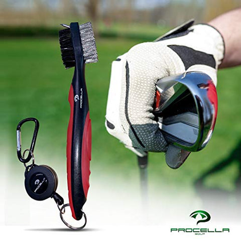 Image of Procella Golf Club Brush - Must-Have Golf Tool for Cleaning Dirty Clubs - Golf Club Cleaner for Irons & Woods - Golf Brush and Groove Cleaner with Carabiner - Nylon & Wire Golf Club Cleaning Brush