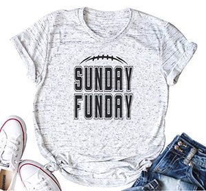 YUYUEYUE Sunday Funday Letters Print T Shirt Women Football Sport Casual Short Sleeve Top (Large,White2)