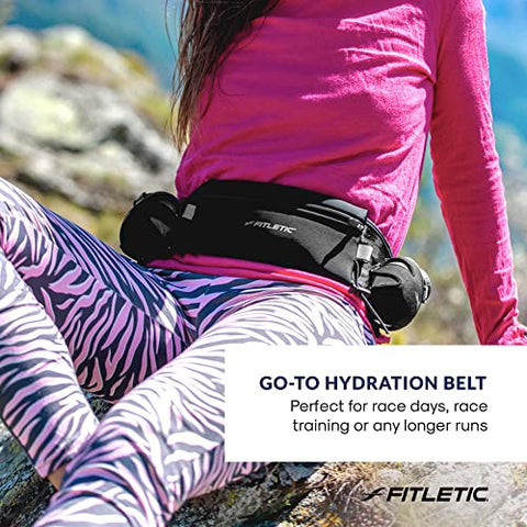 Image of Fitletic Hydra 16 Trail Hydration Belt ‚ Small/Medium, Black | Patented No Bounce Technology for Marathon, Triathlon, Ironman, Trail, 5K, 10K | Running Belt | Race Belt | HD08-C1S