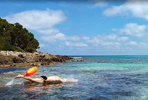 Image of LimitlessXme Swim Buoy & Drybag - Safety for Swimmers, Open Water and Triathlon. Pull Buoy for Adults and Kids. Orange Signal Swimming Bubble