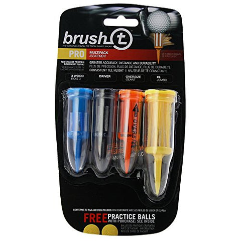 Image of Brush-T Multi-Pack of 4 Golf Tees (Wood, Driver, Oversized, XLT) - Low Friction, More Distance, Consistent Height