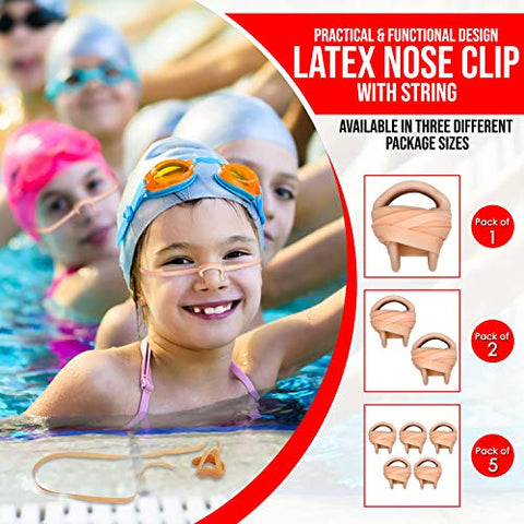 Image of Splaqua Swimming Nose Clip with String - Comfortable Soft Latex Plugs for Kids and Adults - Neutral Beige (Two Pack)