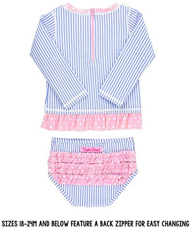 Image of RuffleButts Little Girls Periwinkle Seersucker Long Sleeve Rash Guard Bikini - 5